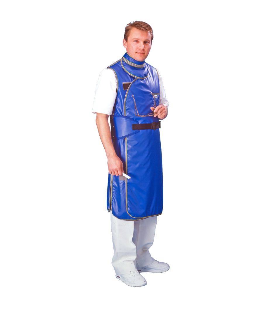 With optional pocket. Model also wearing lumbar support belt and thyroid collar, available separately.